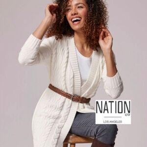 NATION LTD white cable cardigan sweater, XS, GD1217